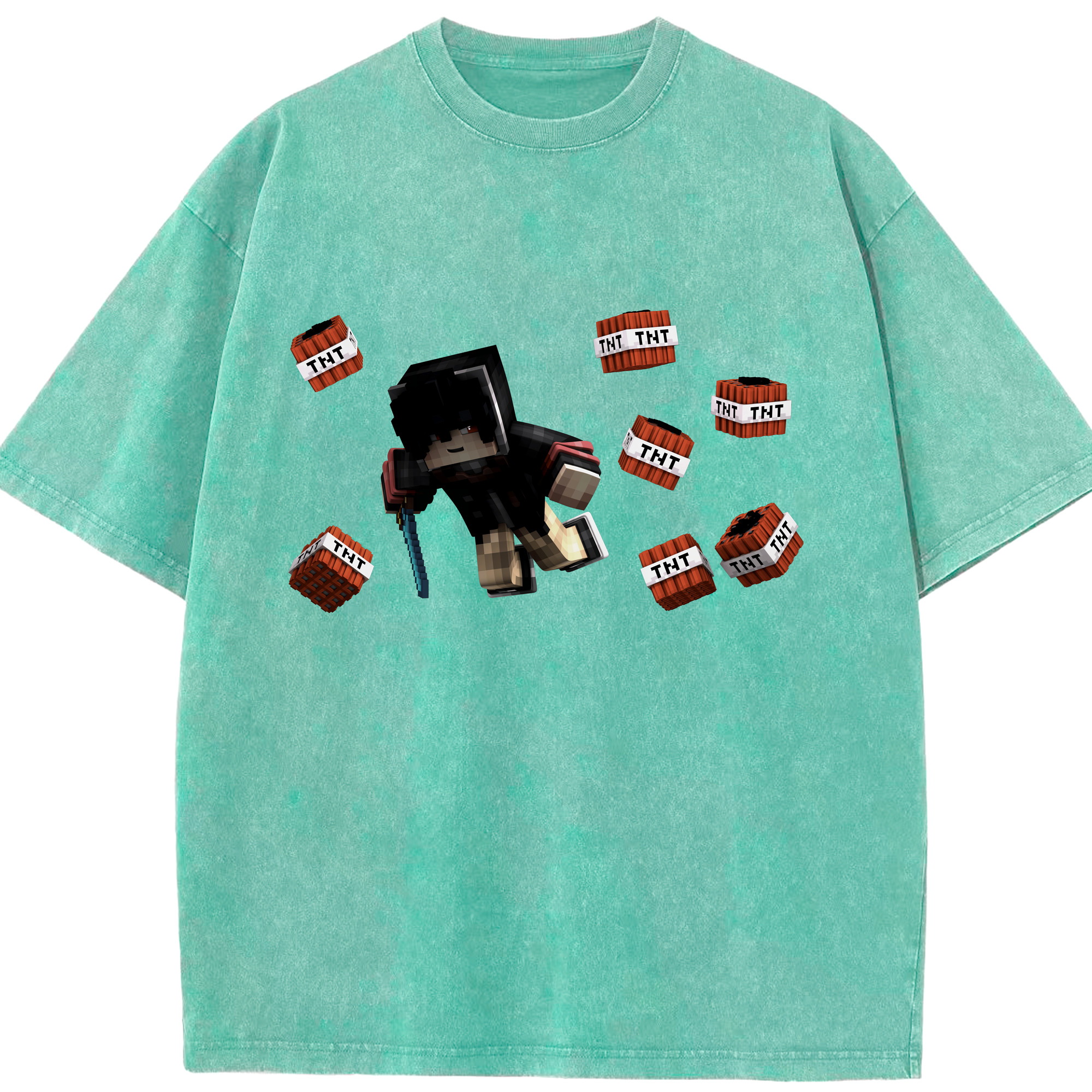 （画像用） マインクラフト ブロックの世界 Minecraft MC Block world 綿100% ヴィンテージ風 半袖Tシャツ（フロントプリント）